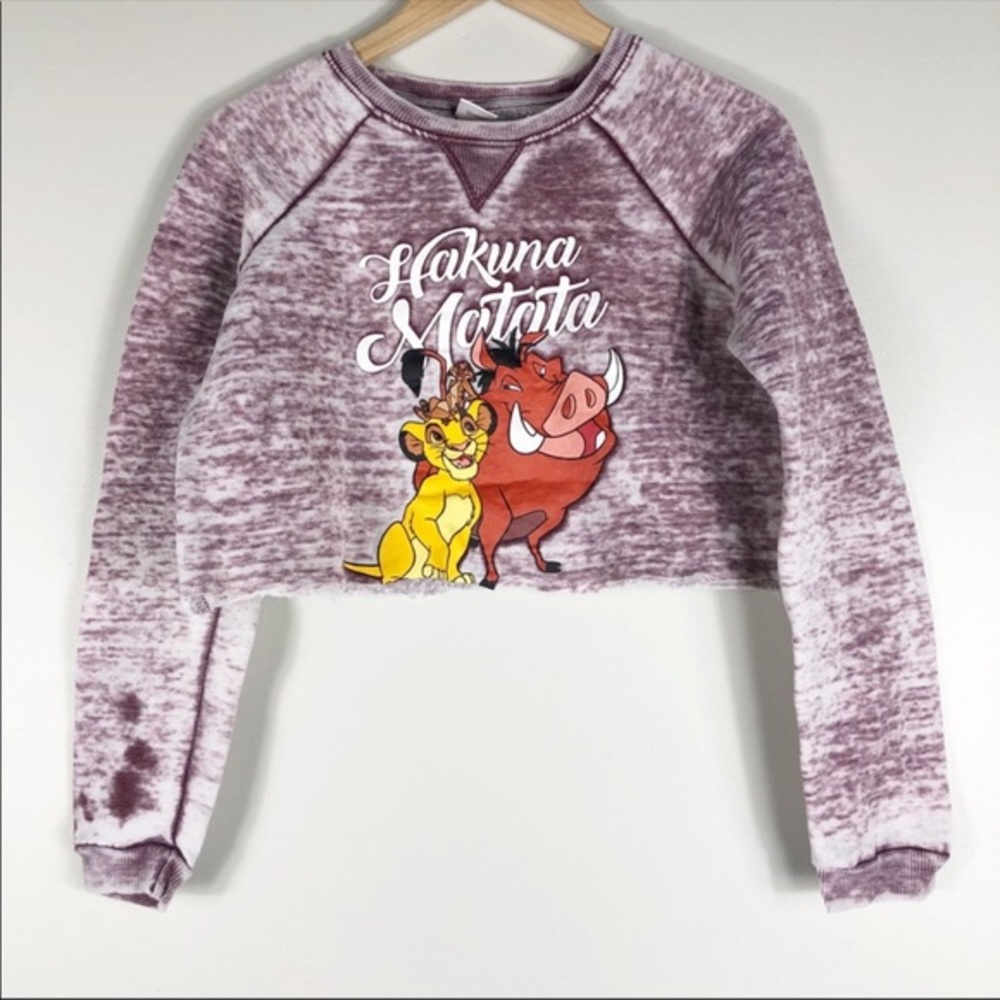 Disney Purple Hakuna Matata Cropped Bleached Sweatshirt